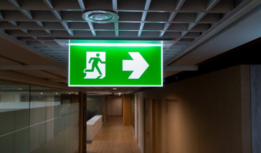 Close up of a fire exit sign