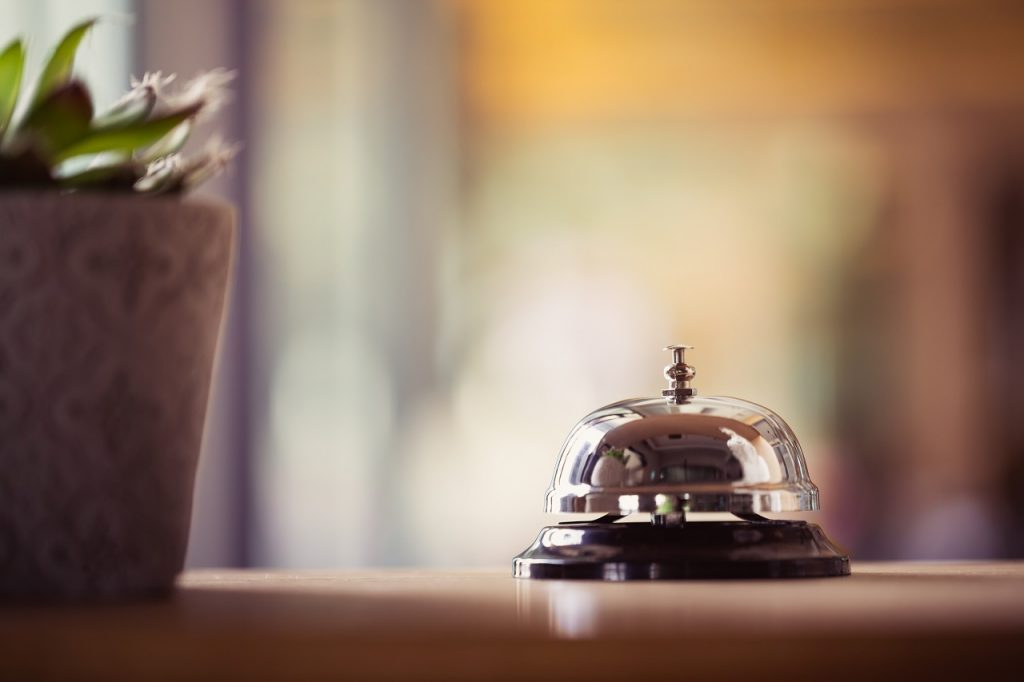 Close up of a bell on a hotel countertop