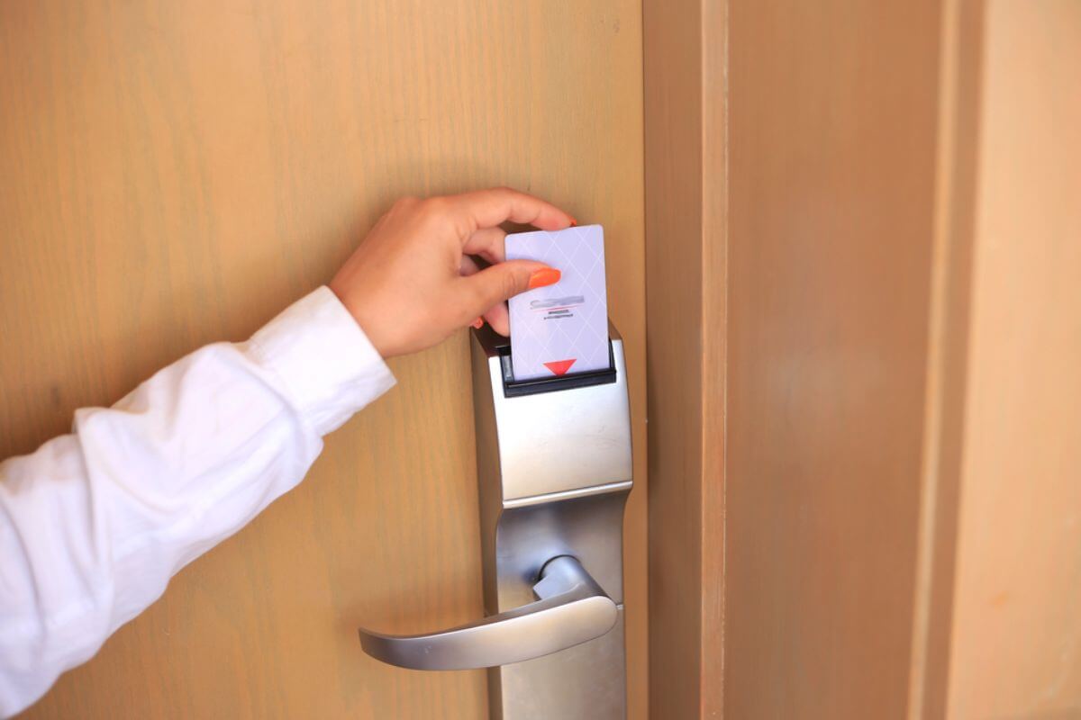 Modern hotel investing in advanced door access systems for improved guest security.